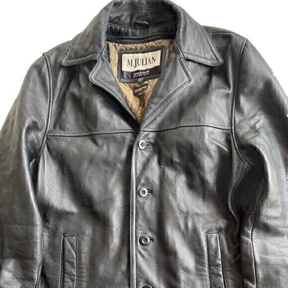 M. Julian Wilsons Mens Large Thinsulate Insulation Black Leather Jacket Zip Up L - Picture 1 of 16